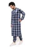 Shop_PS Men by Payal Singhal_Blue Velvet Checkered Bomber Kurta And Joggers Set  _Online_at_Aza_Fashions