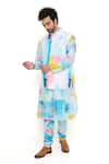 PS Men by Payal Singhal_Blue Dupion Silk Printed Painterly Bundi And Kurta Set  _at_Aza_Fashions