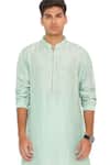 Shop_PS Men by Payal Singhal_Blue Abla Silk Solid Mandarin Neck Bomber Kurta Set _Online_at_Aza_Fashions