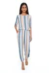 PS Pret by Payal Singhal_Blue Rayon Stripe Round Top And Joggers Set  _Online_at_Aza_Fashions