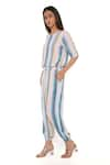 Shop_PS Pret by Payal Singhal_Blue Rayon Stripe Round Top And Joggers Set  _Online_at_Aza_Fashions