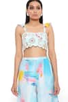Shop_Payal Singhal_Blue Dupion Silk Print And Embroidery Painterly Square Neck Bustier & Palazzo Set _at_Aza_Fashions