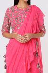 Payal Singhal_Pink Georgette Embroidered Mukaish Work Pre-stitched Frill Saree With Blouse _Online_at_Aza_Fashions