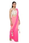 Buy_Payal Singhal_Coral Georgette Embroidery Thread Shaded Pre-draped Saree With Bustier _Online_at_Aza_Fashions