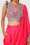 Payal Singhal_Pink Silk Embroidered Mukaish Round Work Pant Saree With Sleeveless Blouse _Online_at_Aza_Fashions