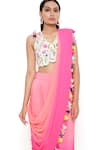 Shop_Payal Singhal_Coral Crepe Embroidery Thread V Neck Shaded Dhoti Saree With Choli_at_Aza_Fashions