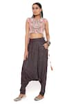 Buy_Payal Singhal_Grey Georgette Embroidery Thread And Mukaish Round Crop Top & Low Crotch Pant Set 