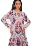 PS Pret by Payal Singhal_Red Art Crepe Ikat Tribe Round Frill Hem Tunic _at_Aza_Fashions