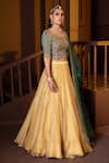 Shop_Pratibha Sultania_Emerald Green Silk Crepe Embellished Floral Scoop Blouse Lehenga Set _Online_at_Aza_Fashions