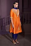 Pratibha Sultania_Orange Satin Embellished Floral V Neck Anarkali And Dhoti Pant Set _Online_at_Aza_Fashions