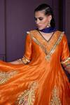 Shop_Pratibha Sultania_Orange Satin Embellished Floral V Neck Anarkali And Dhoti Pant Set _Online_at_Aza_Fashions
