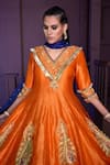 Pratibha Sultania_Orange Satin Embellished Floral V Neck Anarkali And Dhoti Pant Set _at_Aza_Fashions