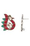 Palace Of Silver_Red Kundan Jadau Peacock Shaped Stud Earrings_Online_at_Aza_Fashions