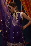 Preeti S Kapoor_Purple Silk, Net Gota Patti Round Neck Embroidered Kurta Gharara Set _Online_at_Aza_Fashions