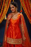 Preeti S Kapoor_Orange Silk, Net Gota Patti Round Neck Embroidered Kurta Sharara Set _Online_at_Aza_Fashions