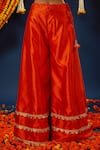 Shop_Preeti S Kapoor_Orange Silk, Net Gota Patti Round Neck Embroidered Kurta Sharara Set _Online_at_Aza_Fashions