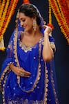 Preeti S Kapoor_Blue Kurta  Dupion Embroidered Gota V Neck Work Gharara Set _Online_at_Aza_Fashions