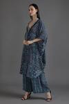 Preeti S Kapoor_Blue Crepe Tassels V-neck Rifat Collage Print Kaftan With Pant_Online_at_Aza_Fashions