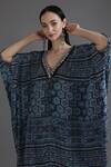 Buy_Preeti S Kapoor_Blue Crepe Tassels V-neck Rifat Collage Print Kaftan With Pant_Online_at_Aza_Fashions