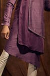 Buy_More Mischief_Purple Raw Silk Embroidered Thread And Band Collar Layered Kurta Set  _Online_at_Aza_Fashions