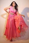 Shop_Pallavi Jaipur_Pink Jacket Chiffon, Lining Shantoon, Pants Silk Blend Tiered And Flared Set_Online_at_Aza_Fashions