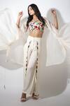 Pallavi Jaipur_Ivory Cape Satin Organza, Crop Top And Pant Linen Satin, Lining Shantoon Set_Online_at_Aza_Fashions