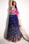 Pallavi Jaipur_Blue Blouse Raw Silk, Dupatta Organza, Lehenga Diamond Embroidered Set_Online_at_Aza_Fashions