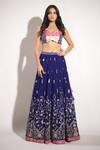 Shop_Pallavi Jaipur_Blue Blouse Raw Silk, Dupatta Organza, Lehenga Diamond Embroidered Set_Online_at_Aza_Fashions