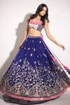 Pallavi Jaipur_Blue Blouse Raw Silk, Dupatta Organza, Lehenga Diamond Embroidered Set_at_Aza_Fashions