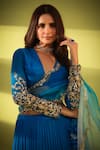 Shop_Pallavi Jaipur_Blue Lehenga Wrinkle Crepe Embroidered Zardozi Deep V Tiered Set  _at_Aza_Fashions