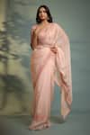 Shop_Pallavi Jaipur_Pink Lining Shantoon, Summer Silk Pearl Work Embroidered Saree With Blouse_Online_at_Aza_Fashions