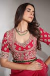 Buy_Pallavi Jaipur_Red Blouse Summer Silk, Jacket Linen Satin, Lining Embroidered Set_Online_at_Aza_Fashions