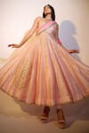 Shop_Pallavi Jaipur_Pink Anarkali Kora Silk, Dupatta Diamond Chiffon, Leggings Satin Lycra, Set _Online_at_Aza_Fashions