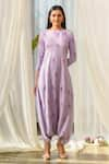 Pasha India_Purple Linen Printed Floral Round Jumpsuit _Online_at_Aza_Fashions