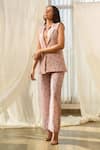 Buy_Pasha India_Pink Linen Open Neck Quilted Jacket And Pant Set _Online_at_Aza_Fashions