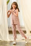 Pasha India_Pink Linen Floral Pattern Quilted Jacket And Pant Set _Online_at_Aza_Fashions