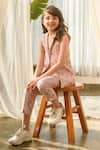 Shop_Pasha India_Pink Linen Floral Pattern Quilted Jacket And Pant Set _Online_at_Aza_Fashions