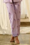 Pasha India_Purple Linen Floral Pattern Notched Lapel Jacket And Pant Set _Online_at_Aza_Fashions