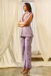 Buy_Pasha India_Purple Linen Floral Pattern Notched Lapel Jacket And Pant Set _Online_at_Aza_Fashions