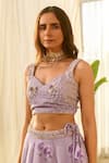 Shop_Pasha India_Purple Linen Embroidery, Sequins Sweetheart Floral Print Kalidar Lehenga Set _Online_at_Aza_Fashions