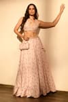 Buy_Pasha India_Pink Linen, Chiffon Sequins, Embroidery, Pearls V-neck Floral Print Lehenga Set _Online_at_Aza_Fashions