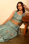 Buy_Pasha India_Green Linen, Chiffon Embroidery, Sequins Floral Print Kalidar Lehenga Set _Online_at_Aza_Fashions