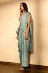 Pasha India_Green Linen And Embroidery Floral & Pant Saree With Strappy Blouse _Online_at_Aza_Fashions