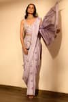 Buy_Pasha India_Purple Linen Sequins, Pearls Sweetheart Neck Floral Print Pant Saree With Blouse _Online_at_Aza_Fashions