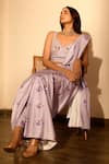 Shop_Pasha India_Purple Linen Sequins, Pearls Sweetheart Neck Floral Print Pant Saree With Blouse _Online_at_Aza_Fashions