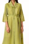 Scarlet Sage_Green Polyester Pearls Collared Embellished A-line Shirt Dress_Online_at_Aza_Fashions