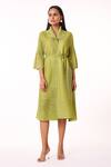 Buy_Scarlet Sage_Green Polyester Pearls Collared Embellished A-line Shirt Dress_Online_at_Aza_Fashions