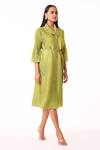 Shop_Scarlet Sage_Green Polyester Pearls Collared Embellished A-line Shirt Dress_Online_at_Aza_Fashions