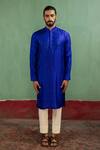 Artless_Blue Paper Mulberry Silk Embroidered Pearls In The Ocean Kurta And Pant Set _at_Aza_Fashions