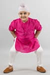 Buy_Darleen Kids Couture_Magenta Chanderi Hand Embroidered Mirror Collar Kurta _Online_at_Aza_Fashions